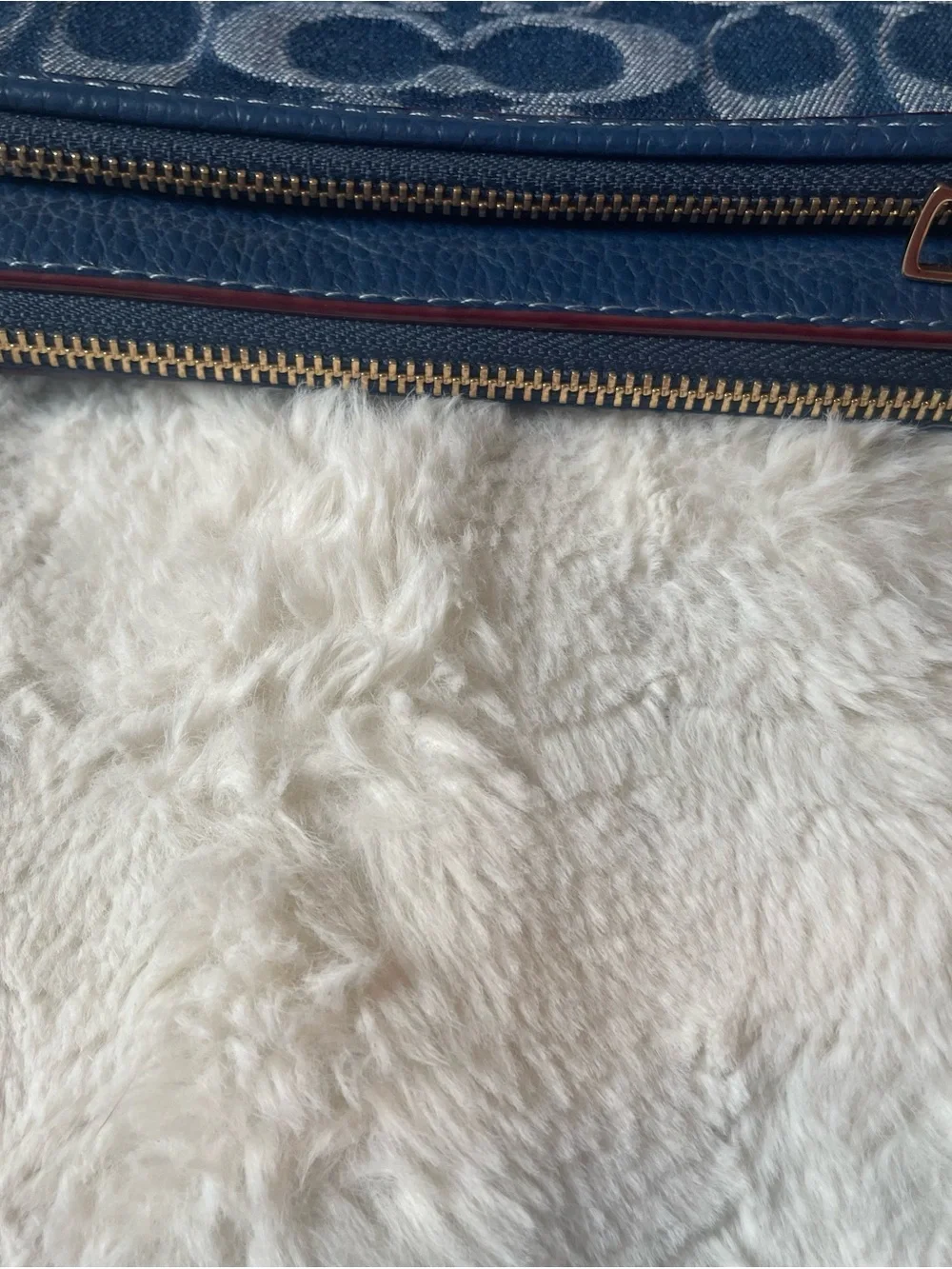 Coach Double Zip Denim Blue Signature Denim Wristlet